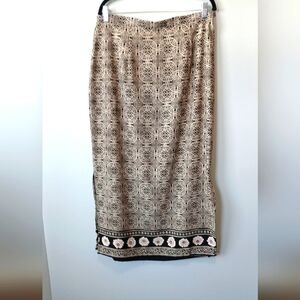 RIKKI J Geometric Floral Black Tan Maxi Skirt Womens Size 16 Boho Resortwear